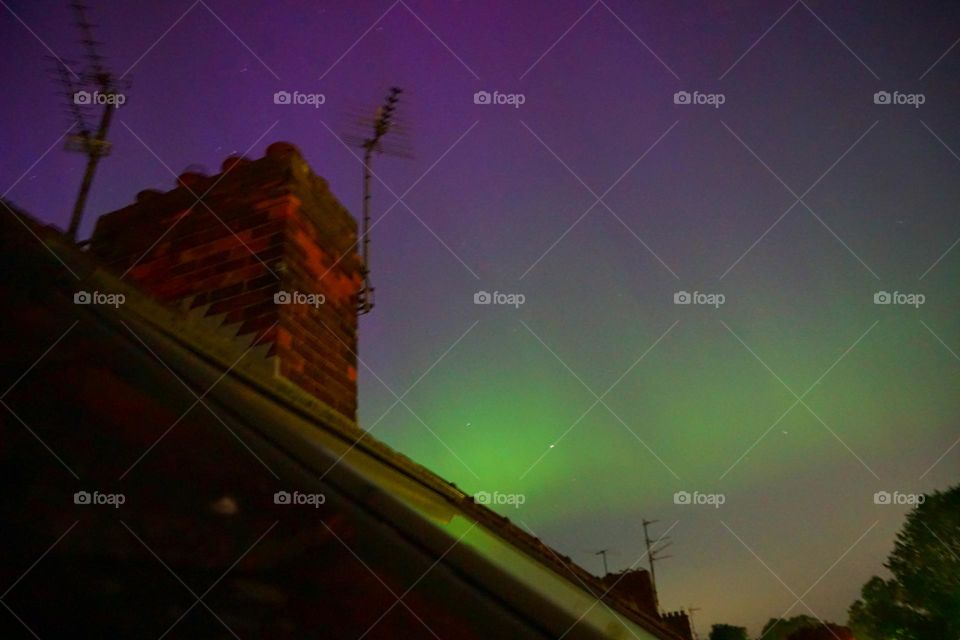 The Northern Lights making an appearance last night above my chimney pot !