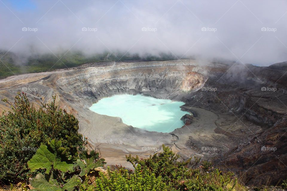 Aerial view of the activ Poas volcano in Costa Rica