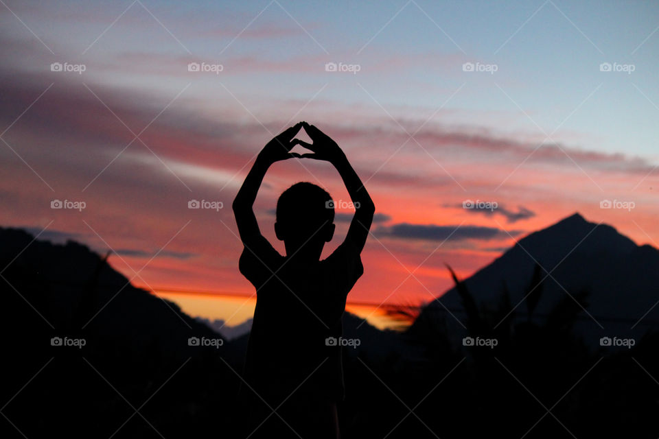 Amazing silhouette, silhouette,boy silhouette,Sunset, Evening silhouette, Mountain silhouette