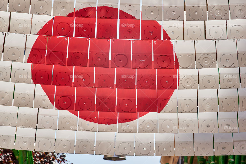 Japan Flag. Street decoration. Fiestas de Gracia. 