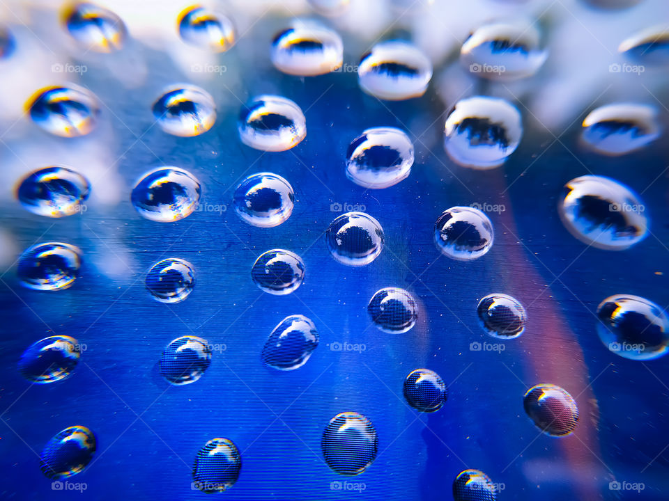 water drops on blue