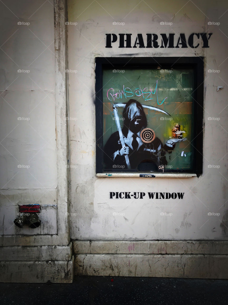 Hollywood Boulevard pharmacy Graffiti art on Walk of Fame