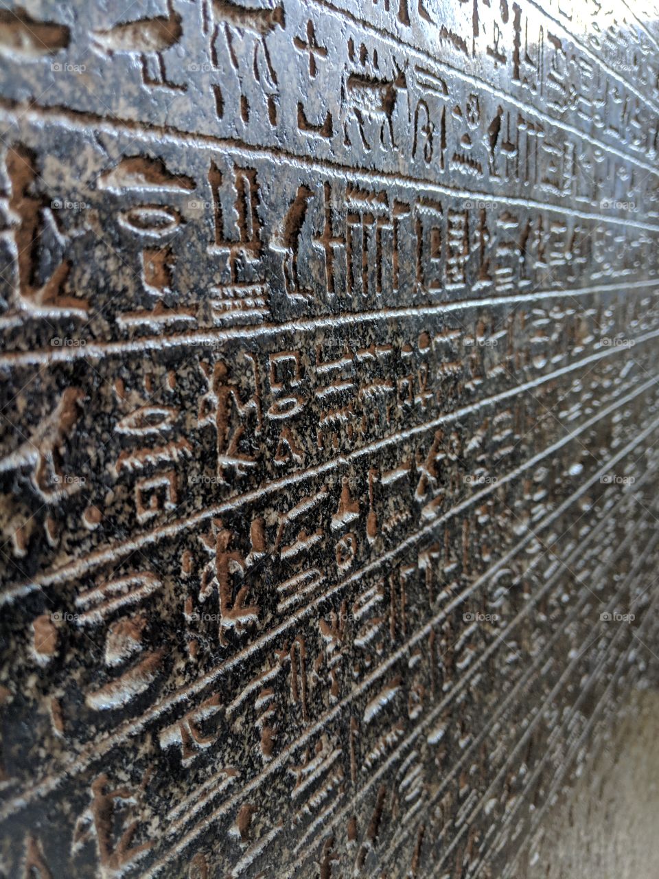 Ancient egyptian heiroglyphics on a slab in the Cairo Museum in Egypt