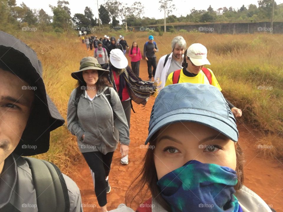 Group of tourists hiking