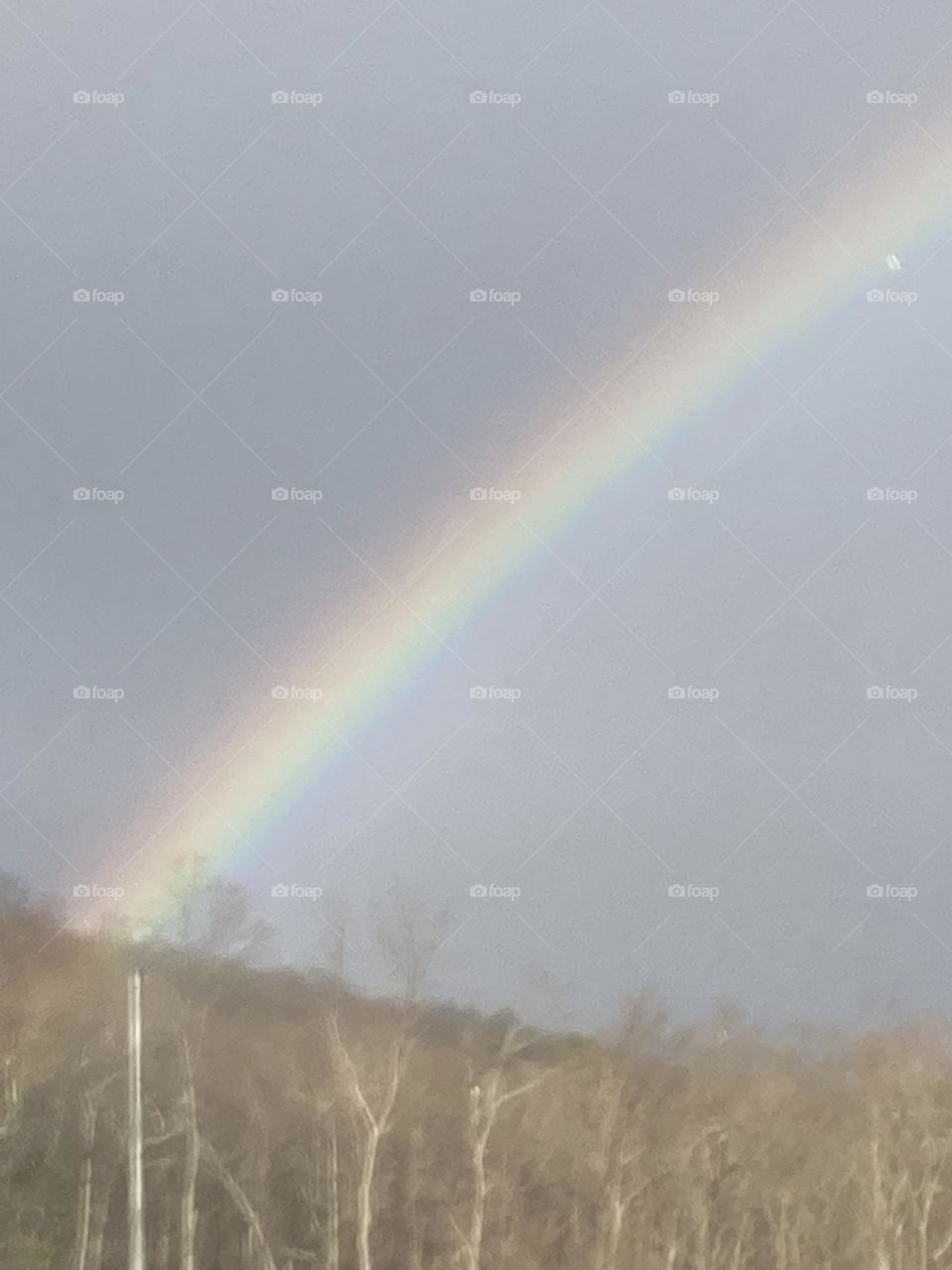 A beautiful rainbow & you can see all the colors along with some raindrops 