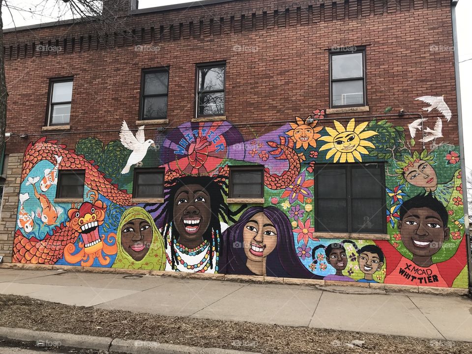 Fun inspiring mural in Whittier neighborhood, Minneapolis Minnesota, USA