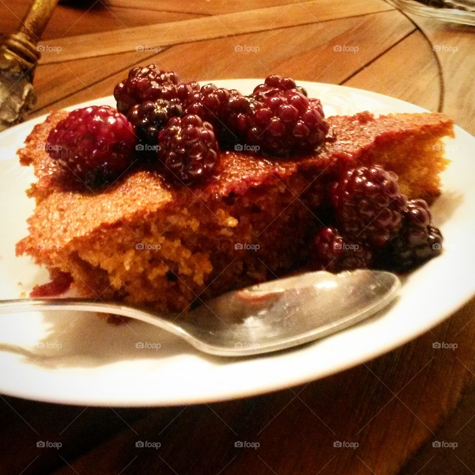Sweet Relief. An organic raw Honey Cake with blackberry topping that I made from scratch 