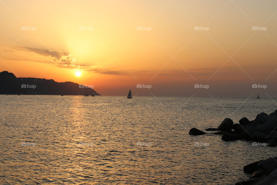 Sunset over the sea at golden hour