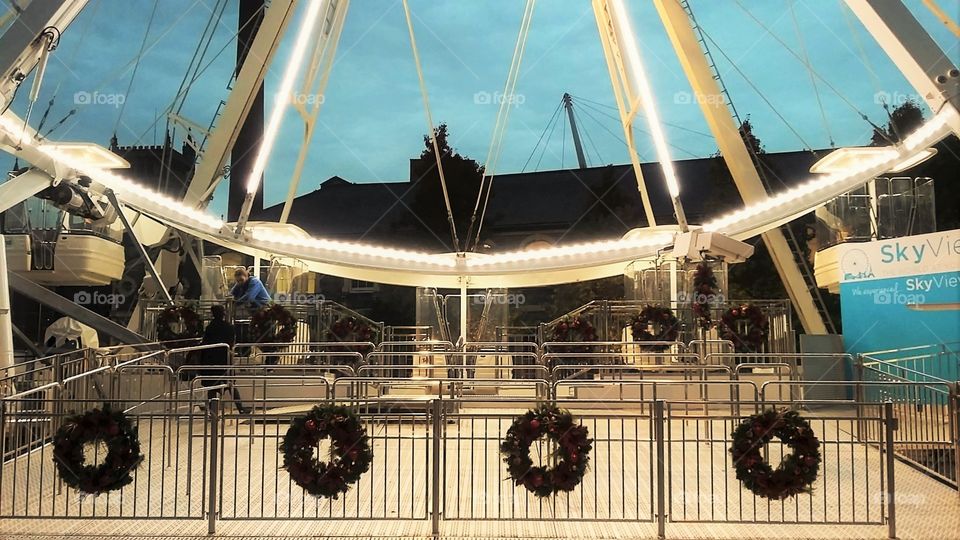 Christmas Wreaths Below Big Wheel