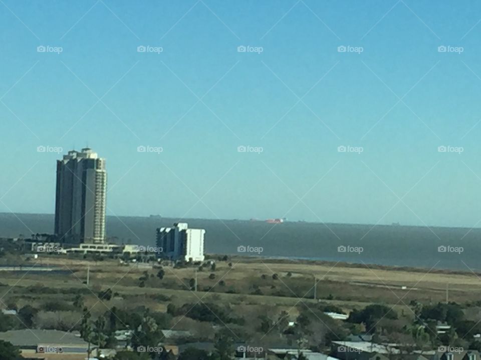 View of the ship channel in Galveston from a hospital room 