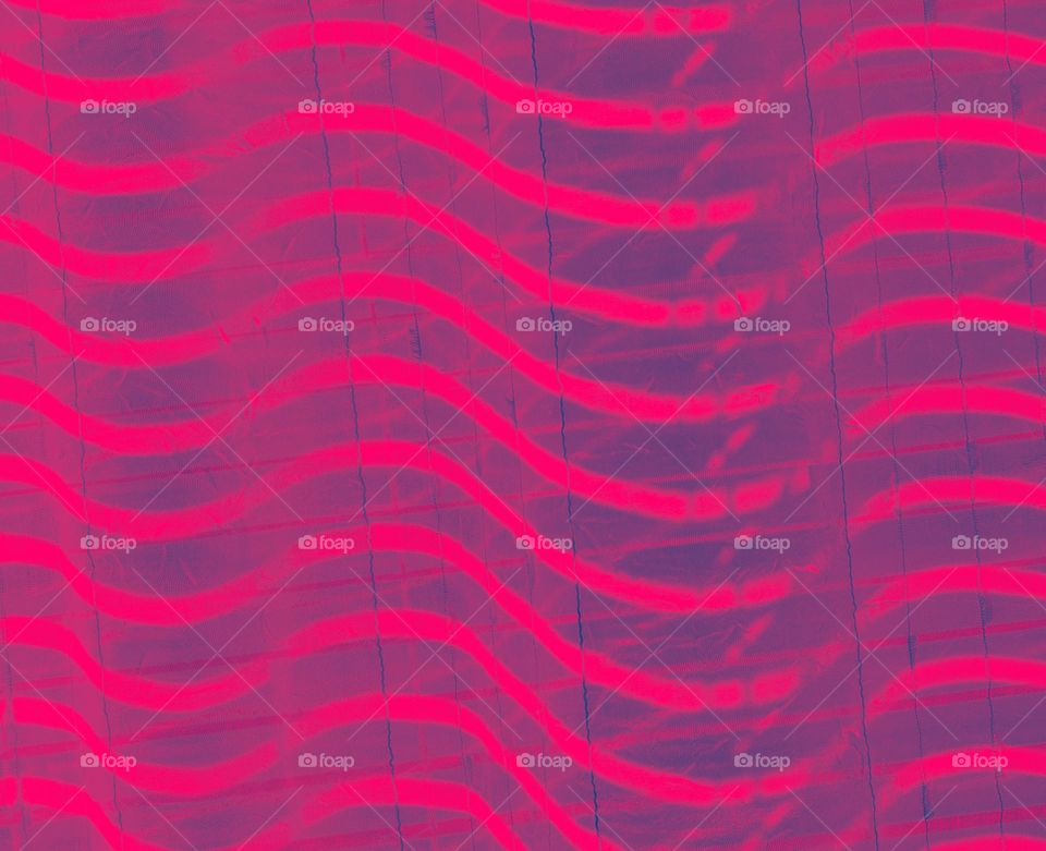 Side view of full curtain frame with squiggly lines.  Light-shadows,  red- turquoise