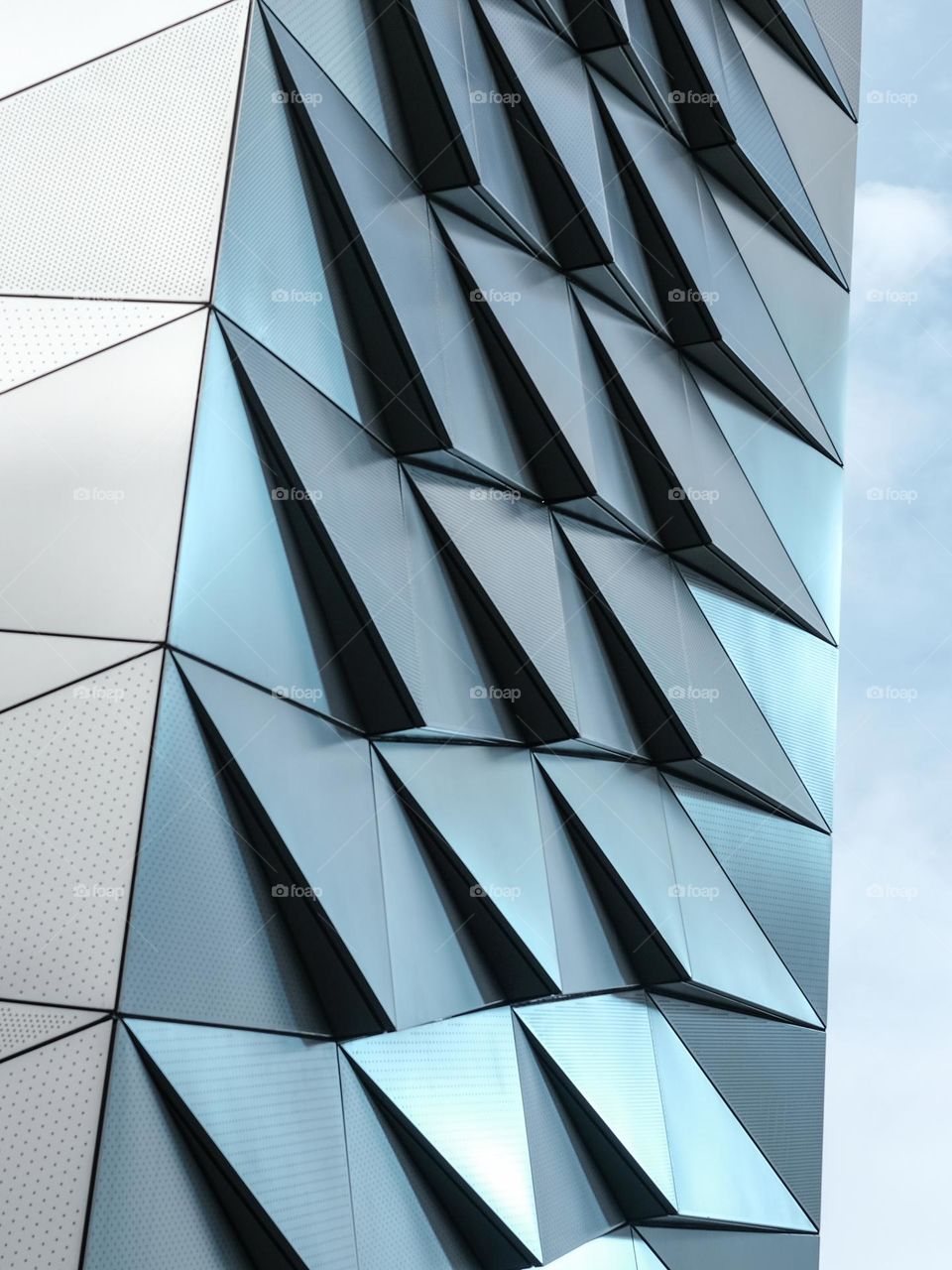 Close-up of aluminum claddings on building facade