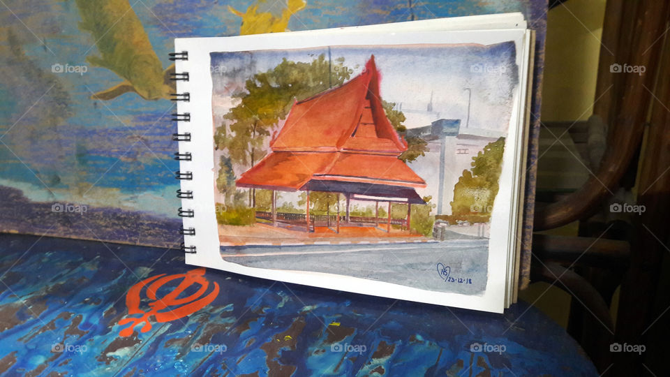 An old style structure used as a bus stop in Bangkok was a picture well clicked for drawing.