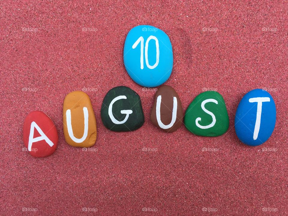 10 August, calendar date on colored stones 
