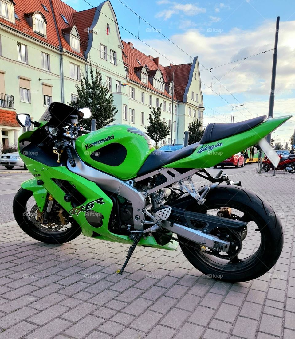 Green Kawasaki motorcycle