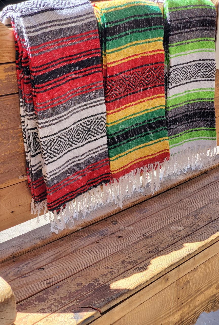 Western Blankets on a Bench