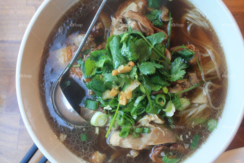 A vibrant duck noodle soup 