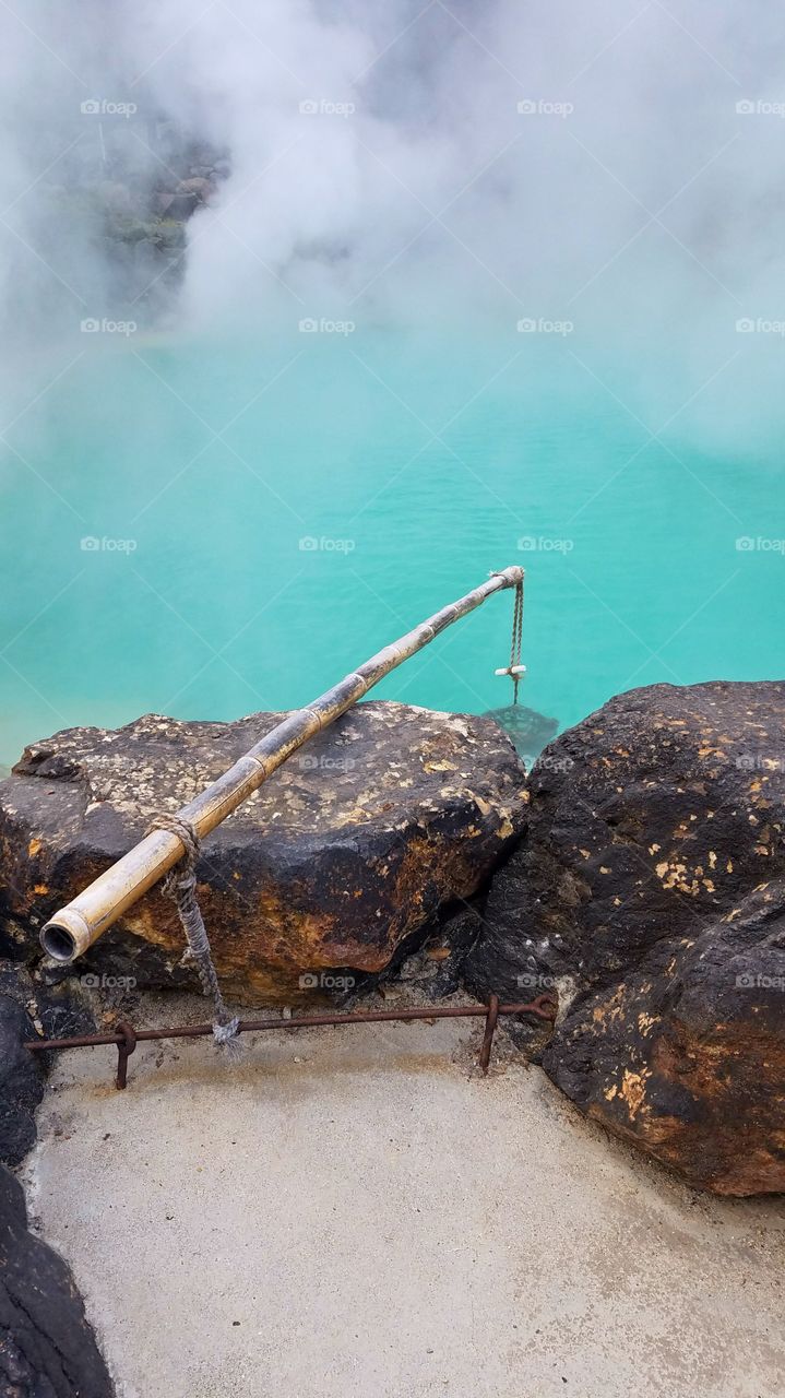 Boiling eggs at boiling hot spring in Beppu, Japan