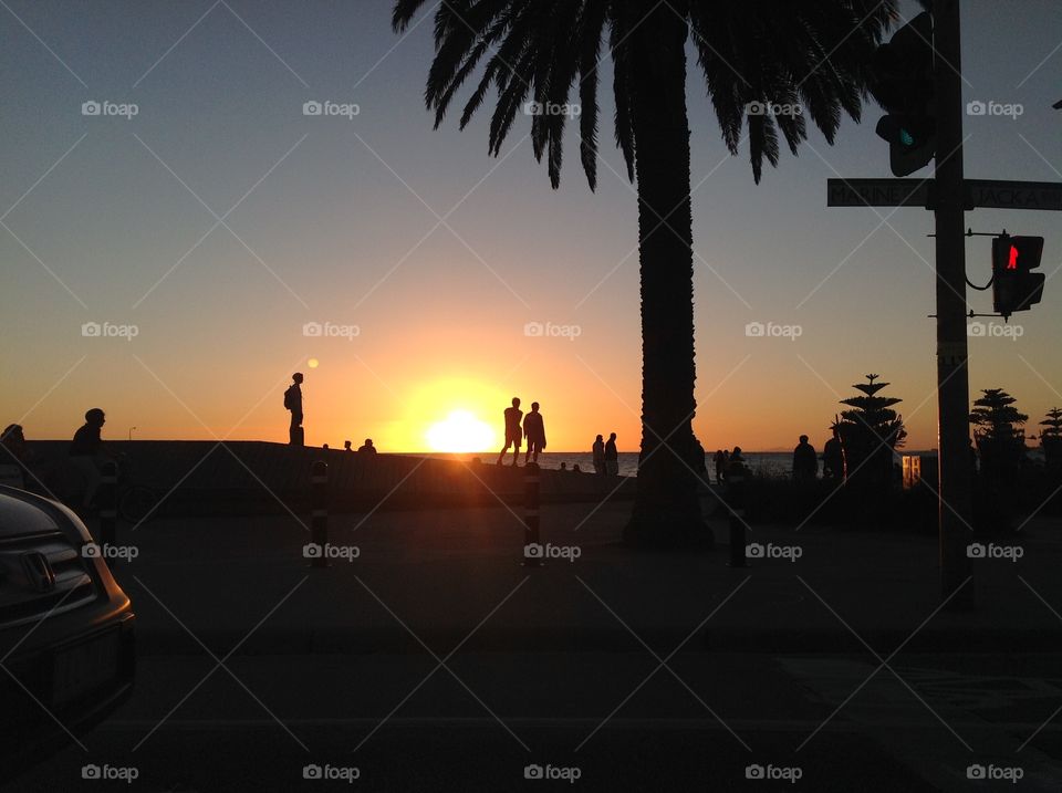 Sunset St kilda beach Melbourne 
