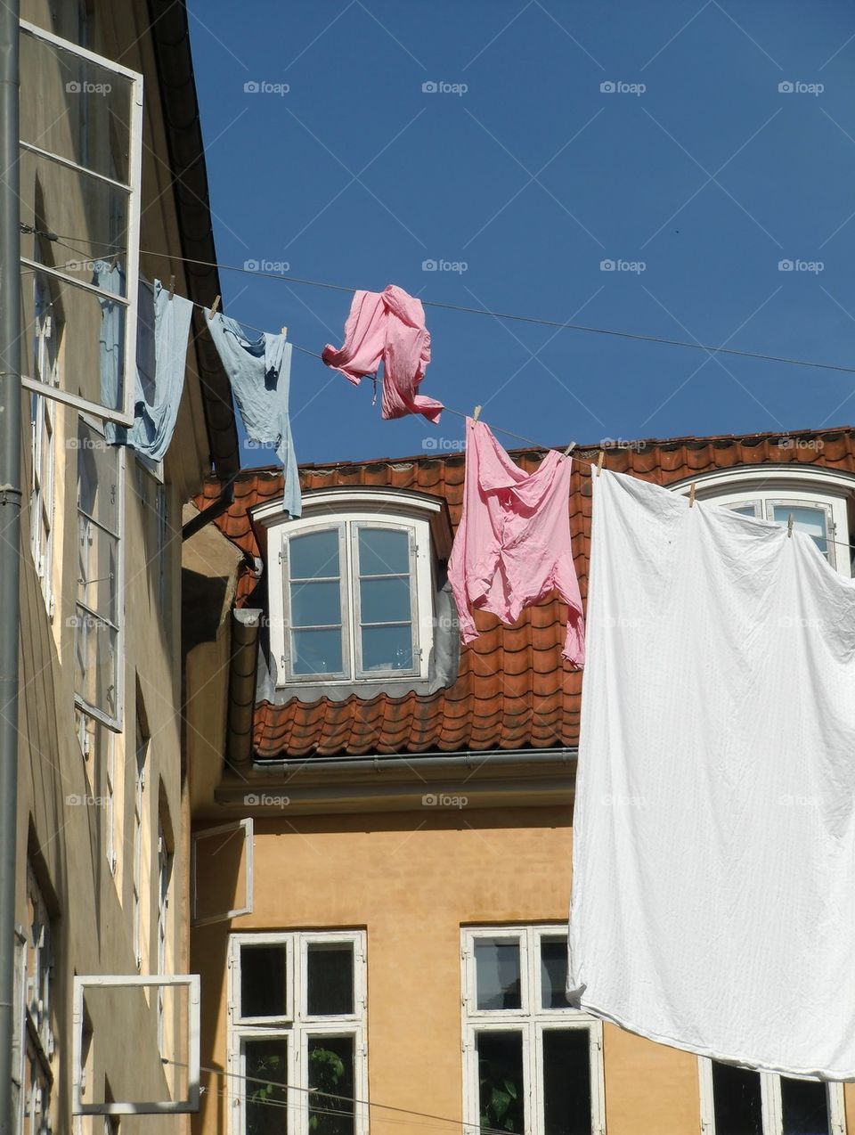 Sunny day for laundry, in Copenhagen Denmark.