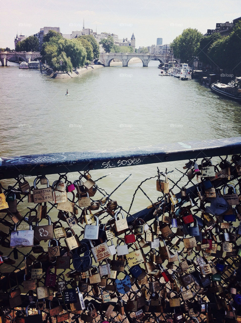 Lovers locks on the Pont de l'Archevêché in Paris, France.
