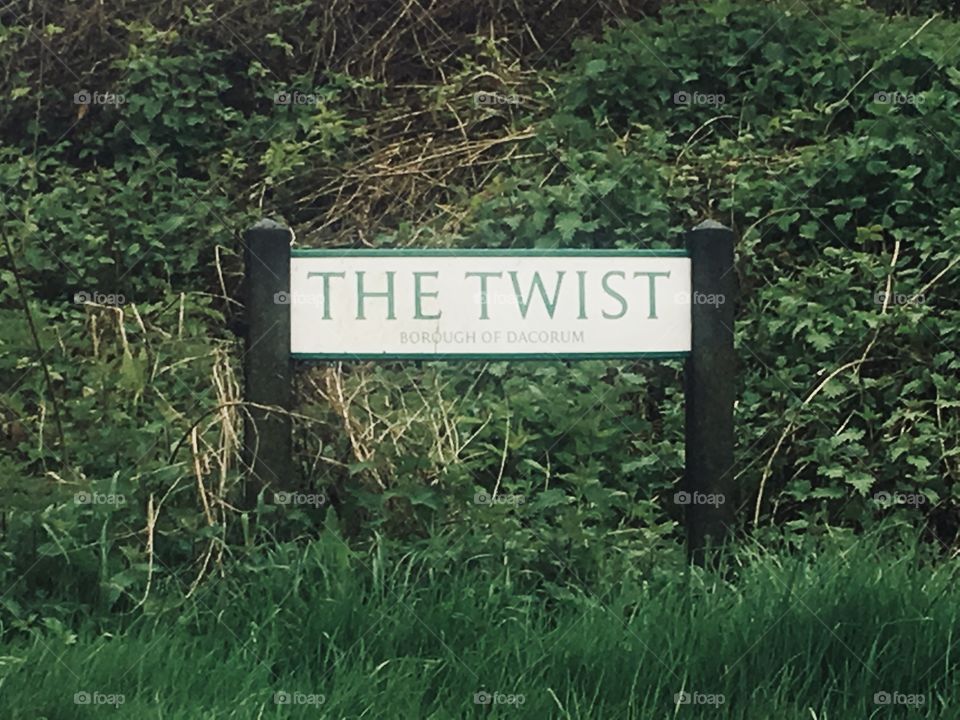 The Twist road sign in Wigginton nr Tring, Hertfordshire. Spring.