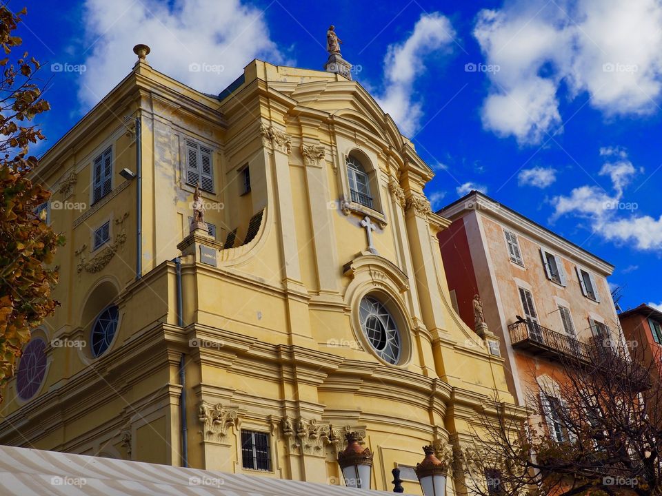 Yellow church on the Cours Saleya in Nice, France.