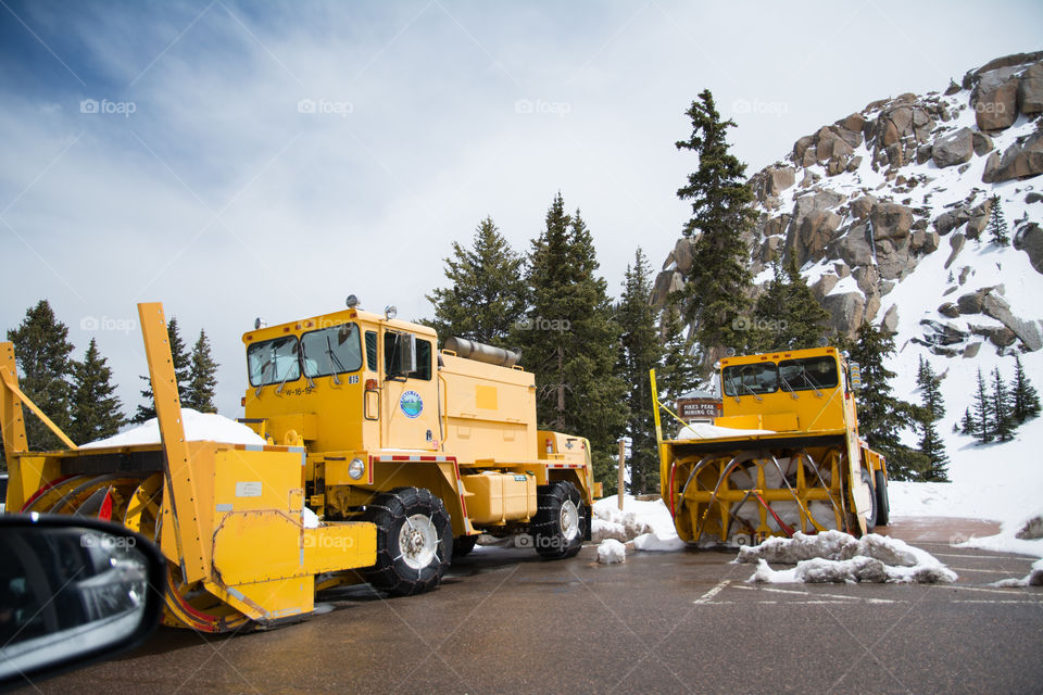 Large snow trucks at Pike's peak. 
