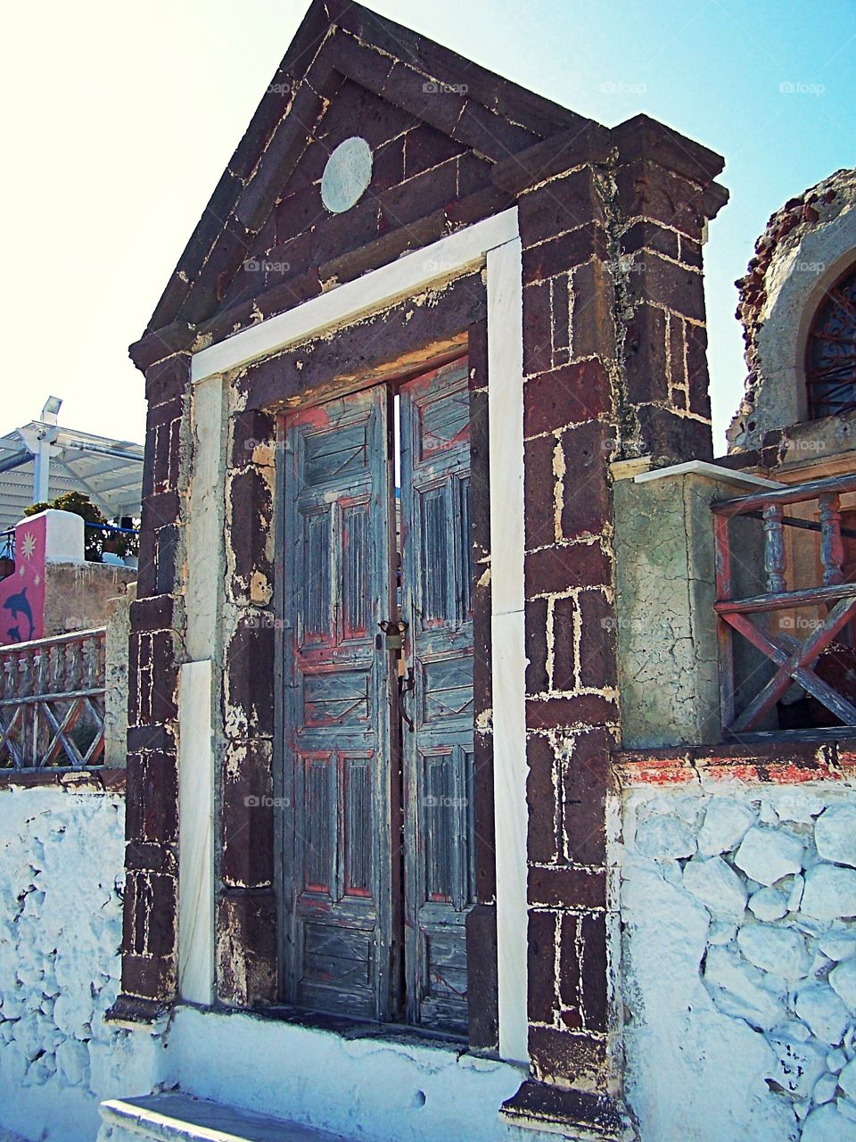 Doorway at the Gate of a villa in Santorini, Greece