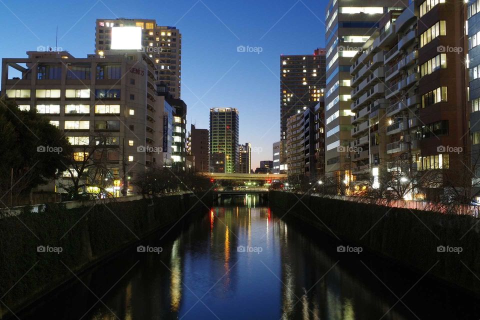 Night view and River in Japan