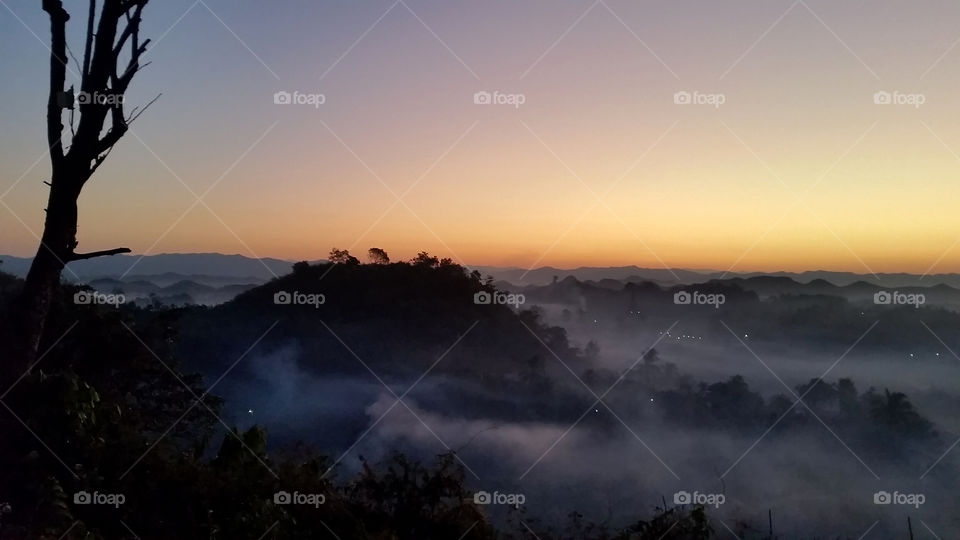 look through the hill to skyline before sunrise in Myanmar