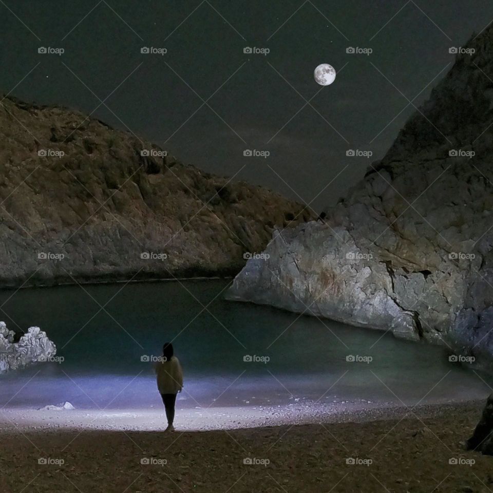 beautiful beach in Greece night