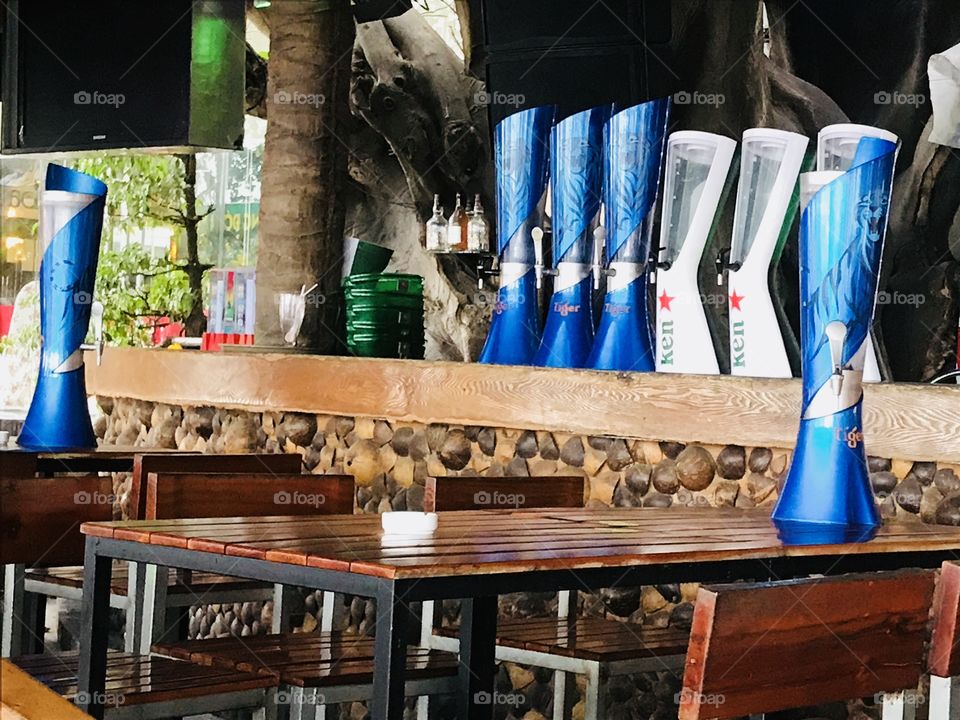 View of the bottle of many kinds beers st restaurants in Nha Trang VIETNAM