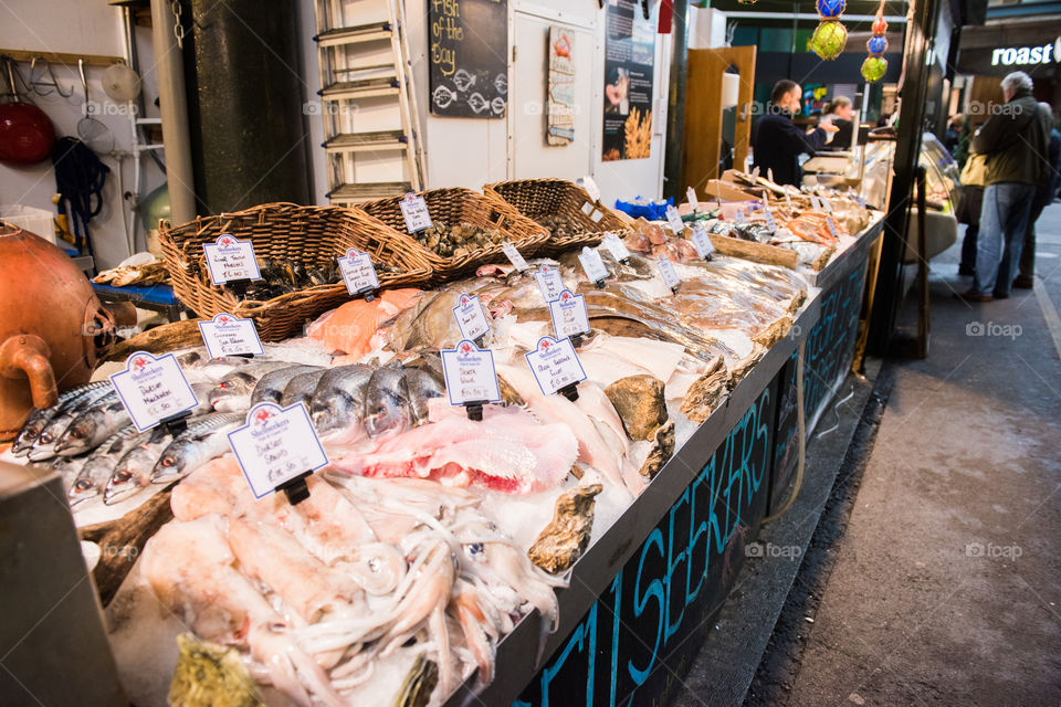 Fish traders at Borough Market in London.