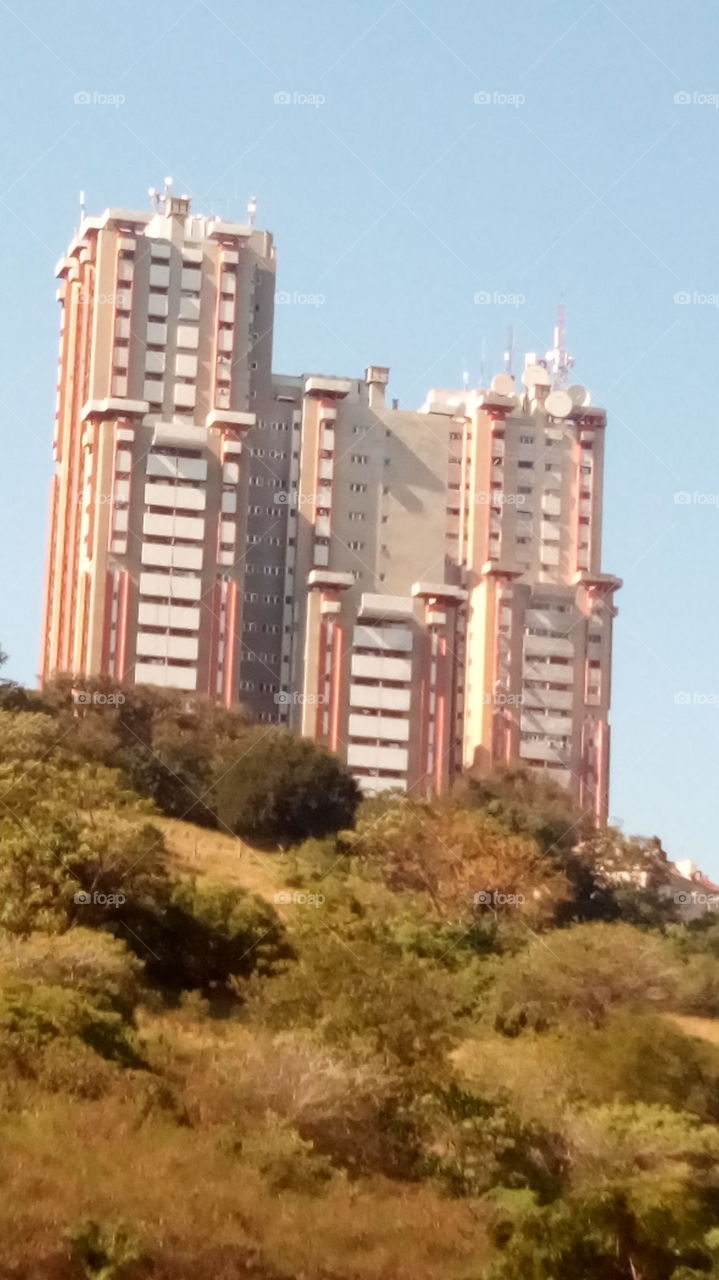 buildings of the red towers in the city of Maputo, a fantastic view