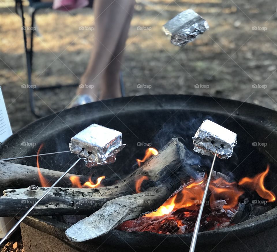 S’mores over campfire. 