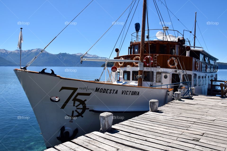 Boat at dock at Nahuel Huapi Lake Argentina