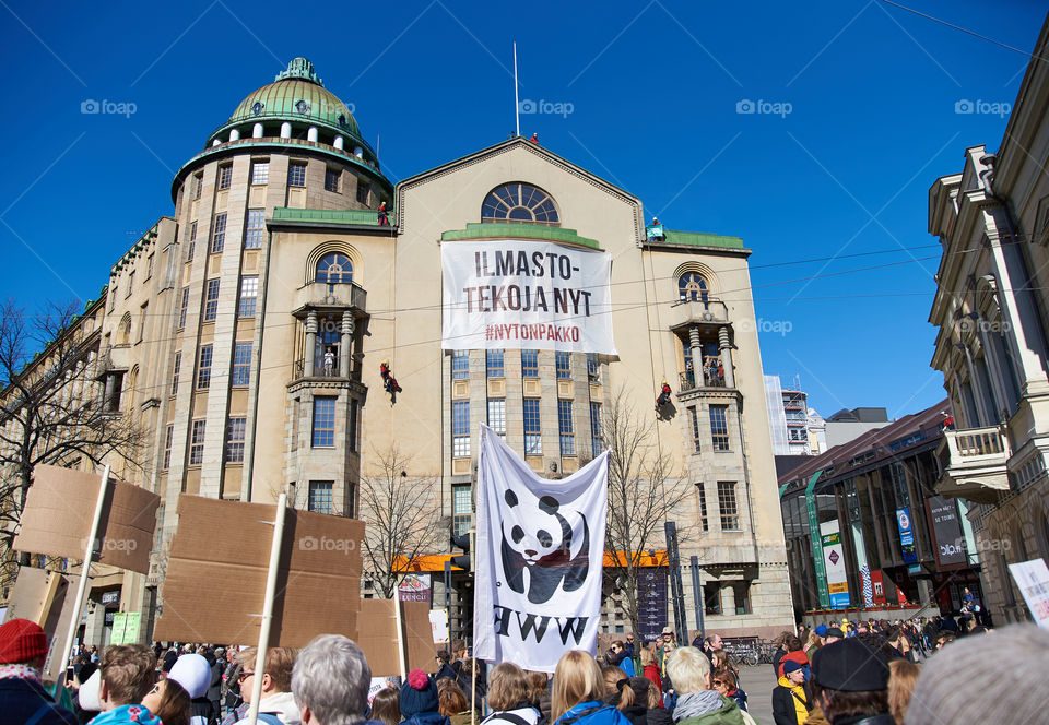 Helsinki, Finland - April 6, 2019: March and demonstration against climate change (Ilmastomarssi) in downtown Helsinki, Finland attended by more than 10000 people.