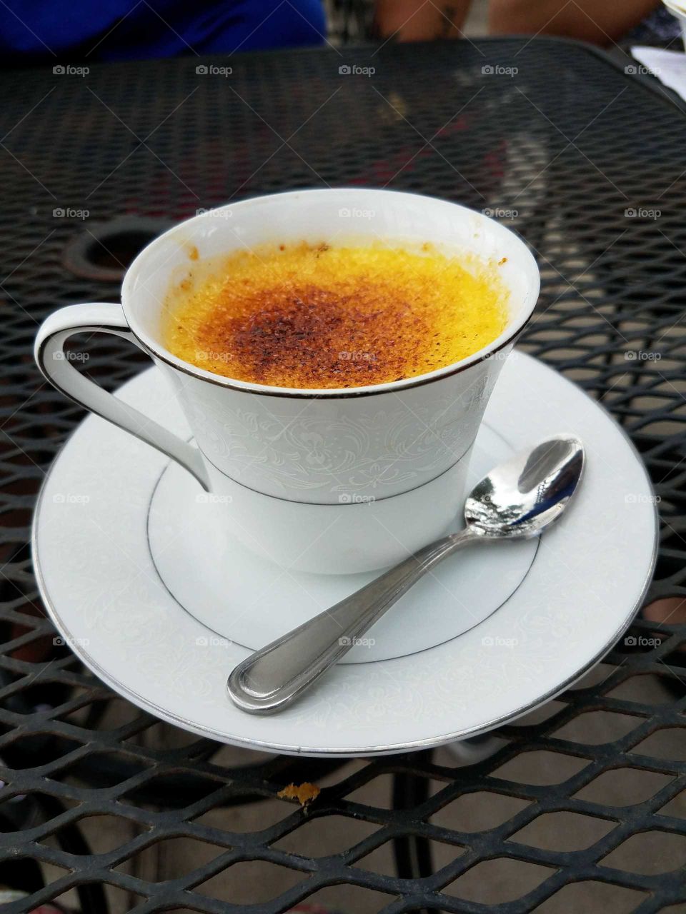 vanilla creme brulee in a teacup
