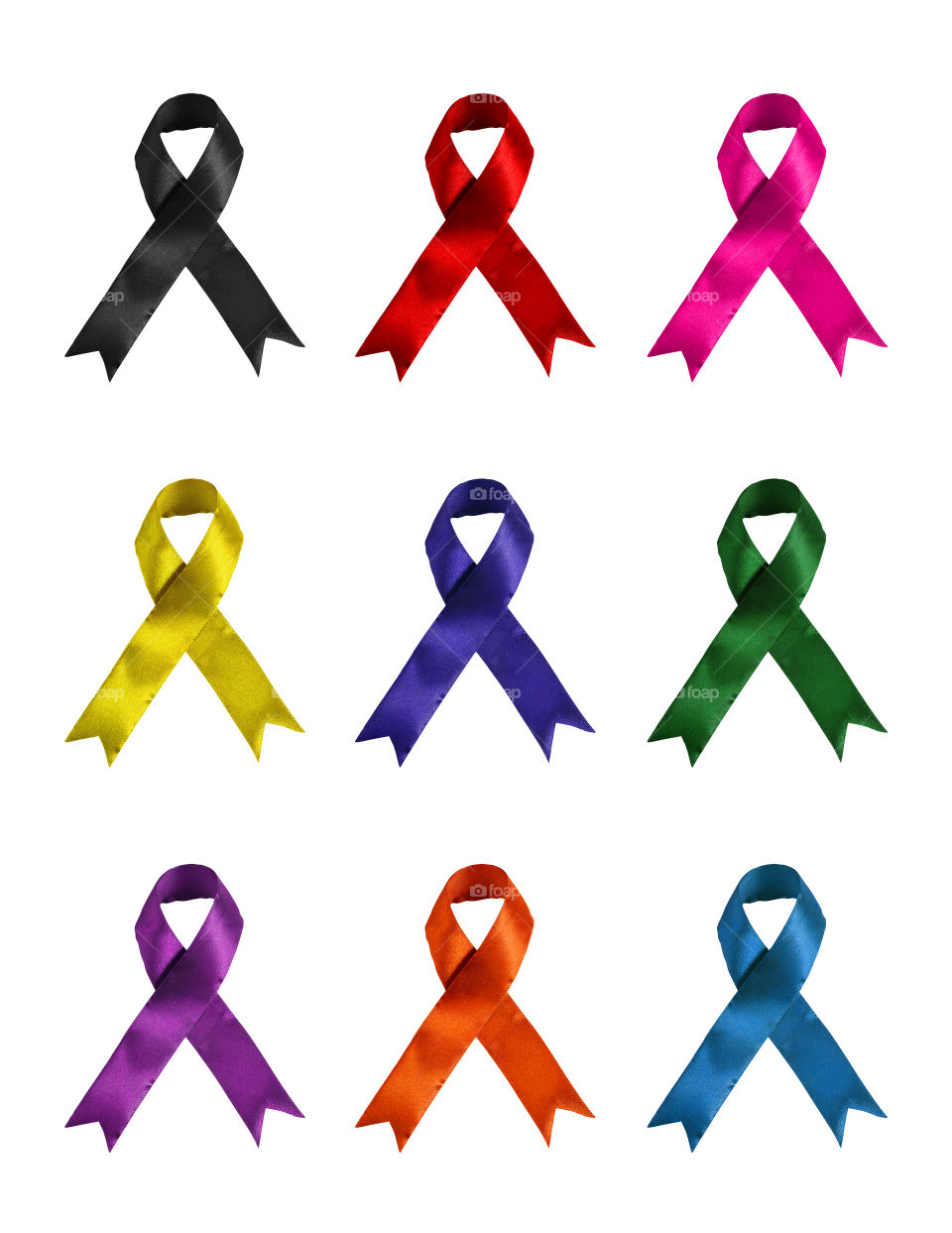 Set of different colored cancer / support / awareness ribbons