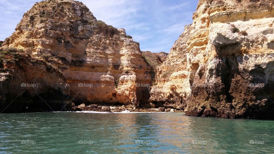 cliff in the Algarve Portugal . rocks in the Algarve Portugal 