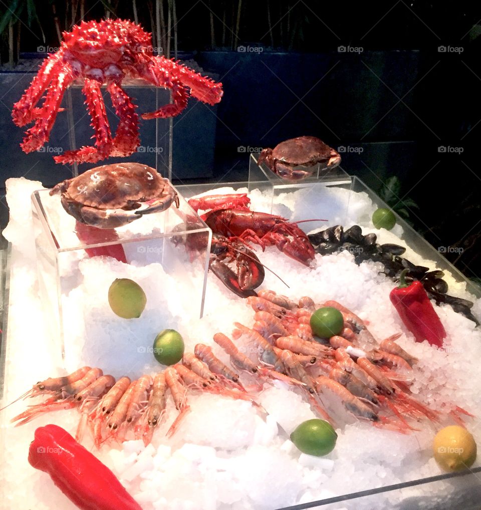 Seafood prepared for grill at the restaurant