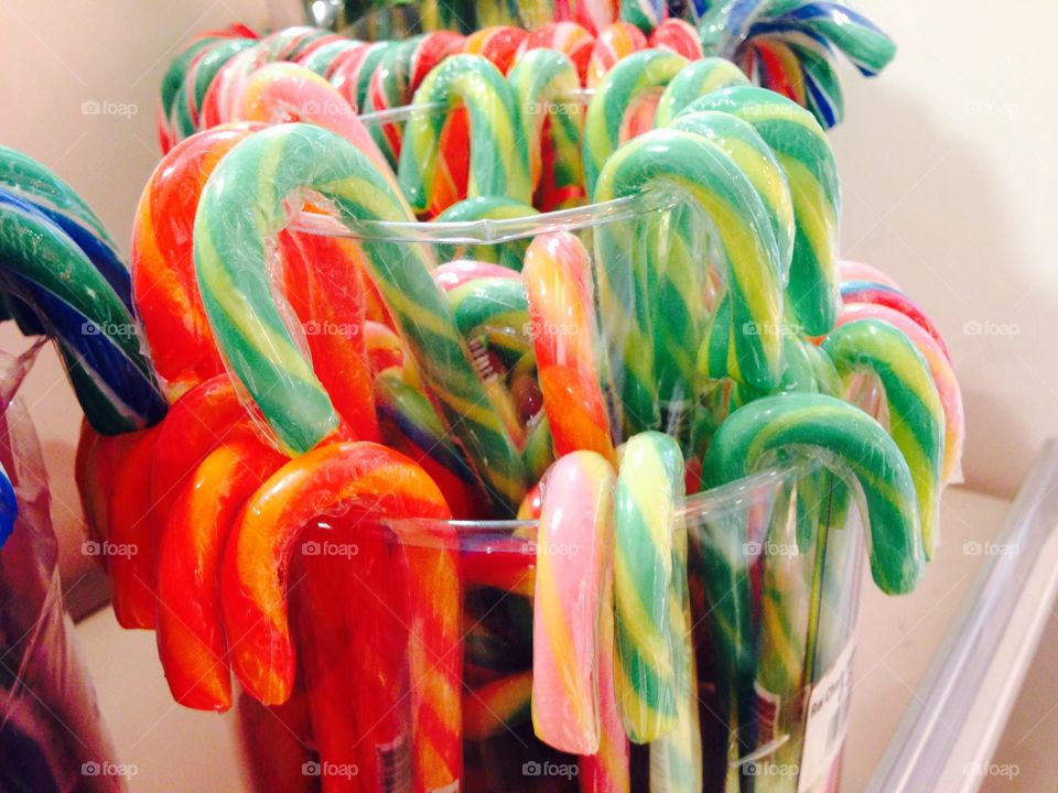 Candy canes. Colorful candy canes in a display