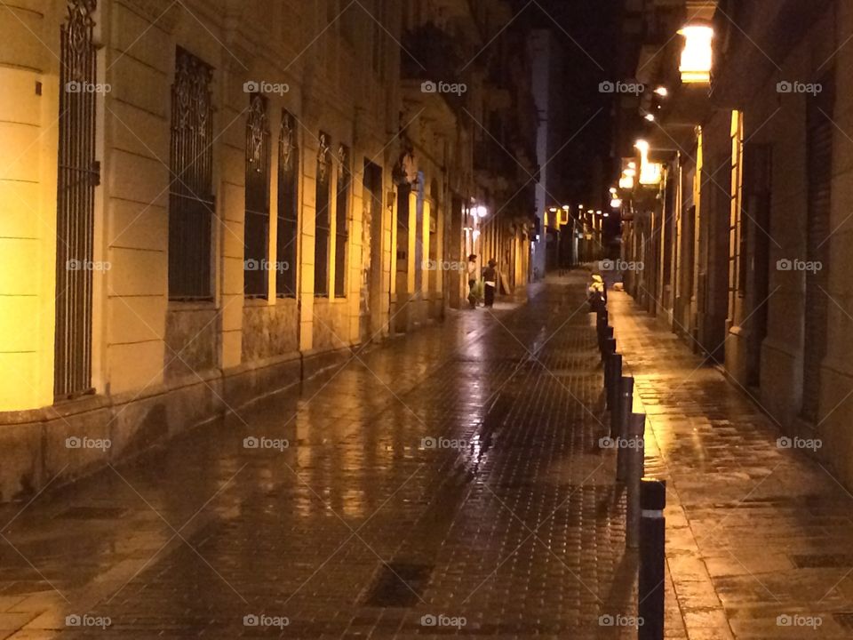 Barcelona night street scene