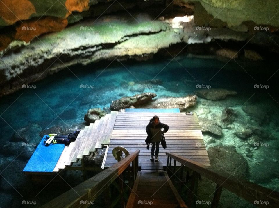 Dive Trip. Preparing for a cave dive