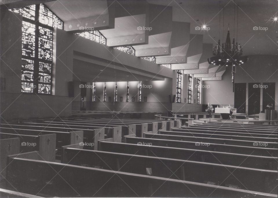 In the House if God. Vintage image of St. Bernard Church. Circa 1961.