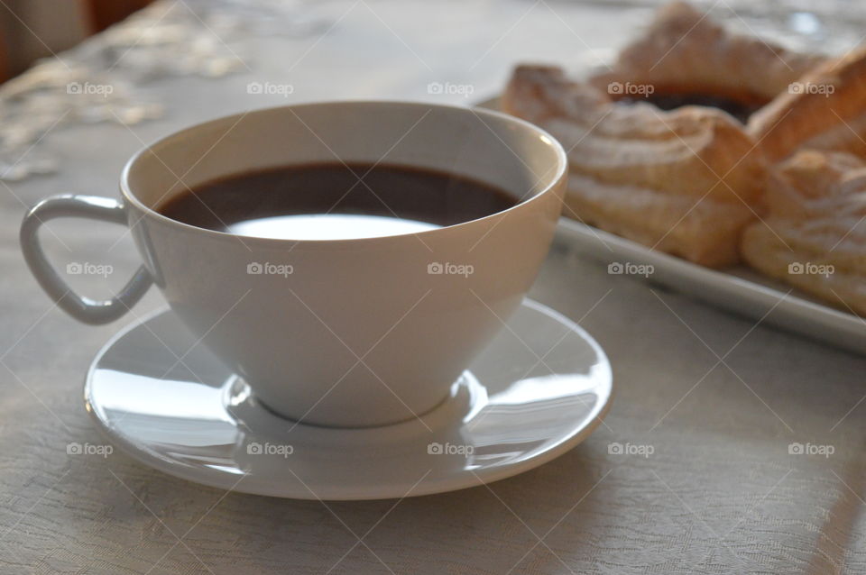 Close-up of coffee at breakfast