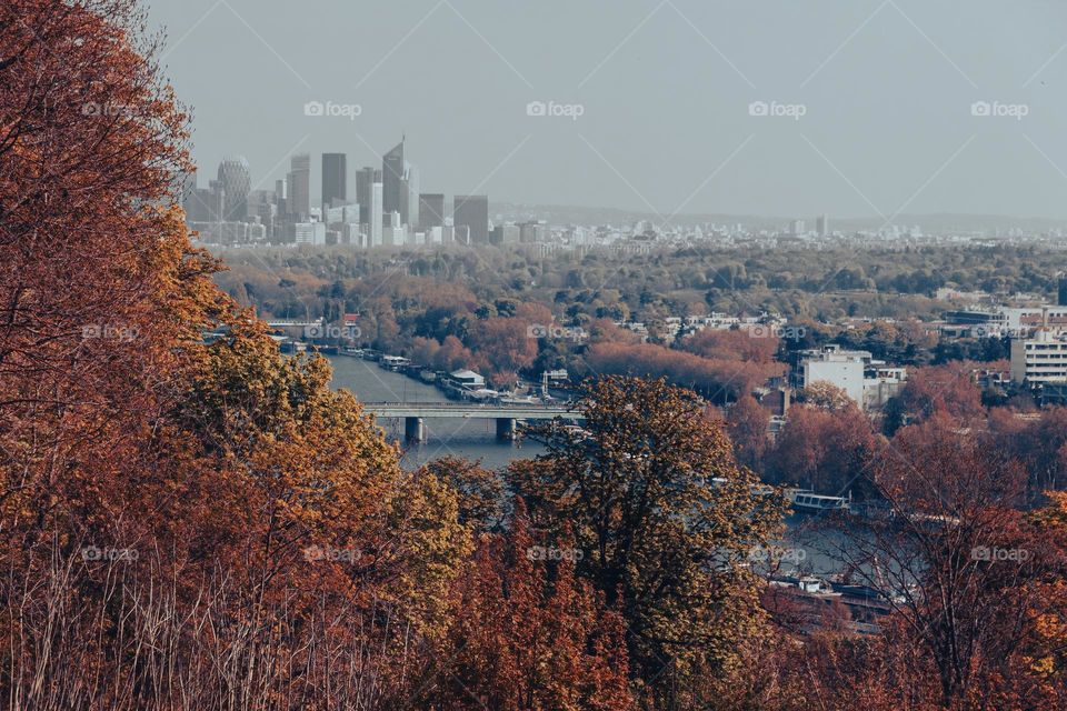 High angle view of buildings in city against sky