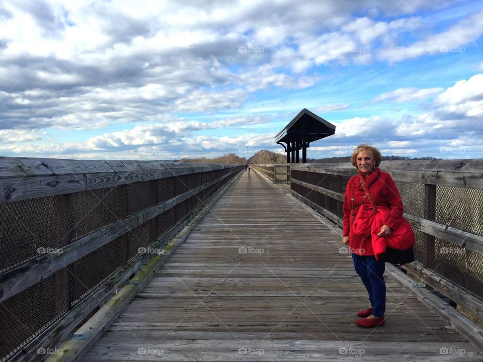 A Bridge Not Too Far. A walk on a rail trail, crossing an elevated bridge on a winter day with Mom