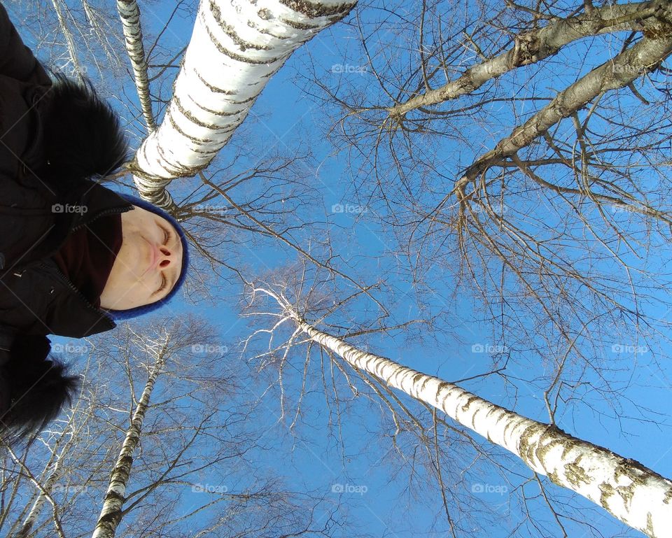 blue sky view trees and girl